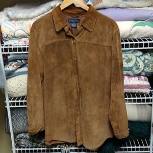 Suede leather jacket lined brown